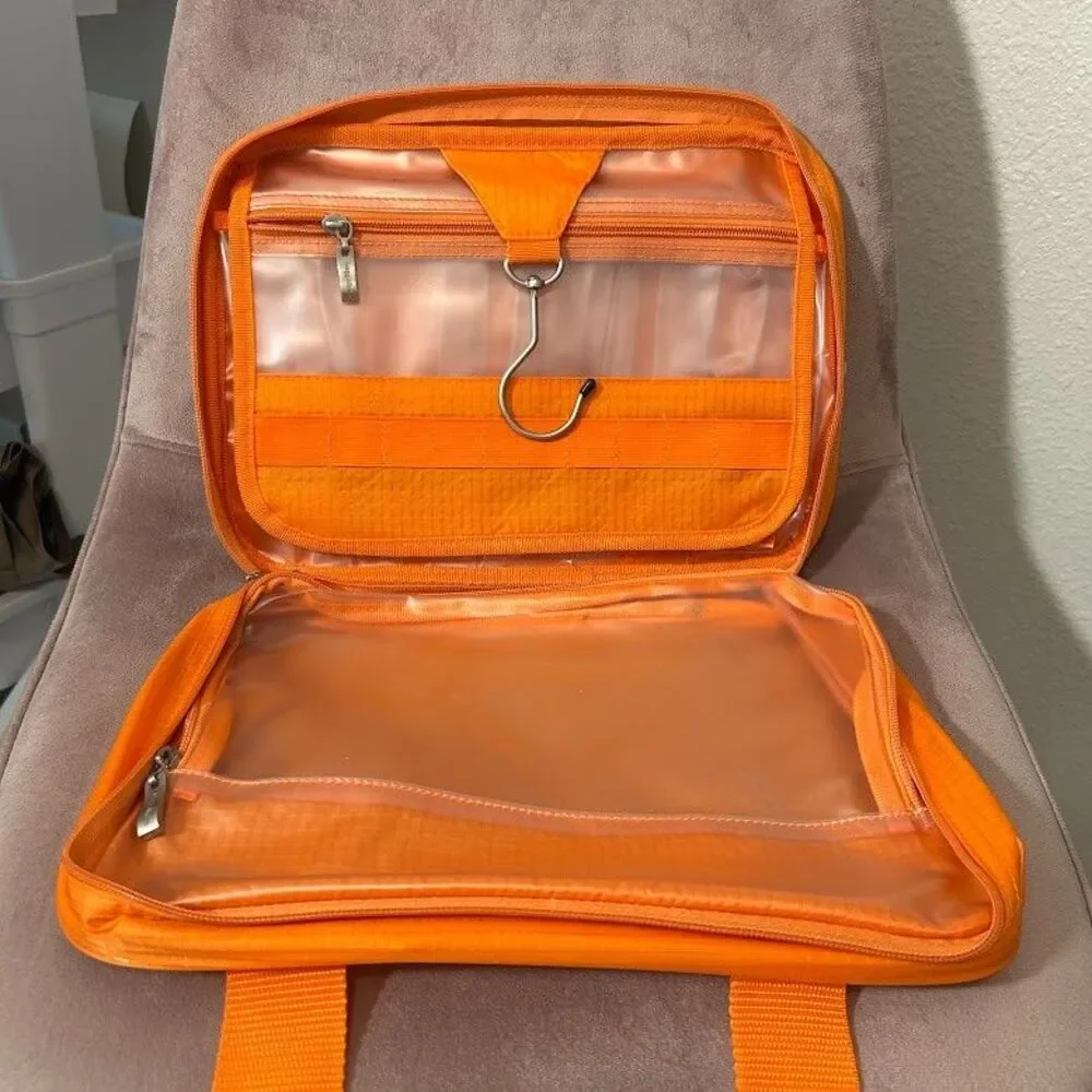 Baggallini Orange Ripstop Hanging Toiletry Bag Travel Makeup Organizer Case Hook